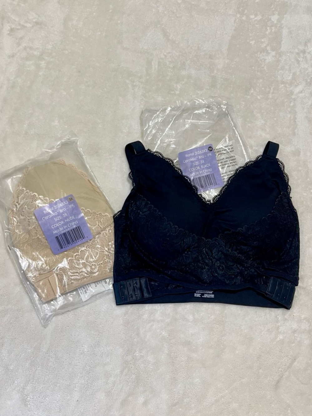 NWT CaraMia Ultimate Comfort Bra – Size 3X – Wireless Lace Wrap (Black/Nude)